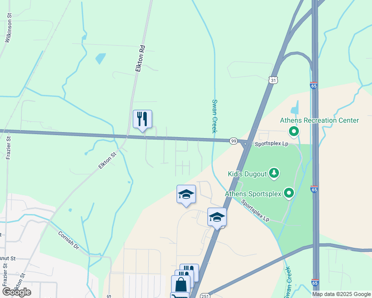 map of restaurants, bars, coffee shops, grocery stores, and more near 1418 East Elm Street in Athens