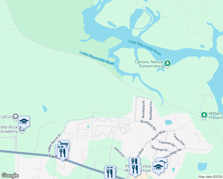 map of restaurants, bars, coffee shops, grocery stores, and more near 218 Buckland Circle in Little Rock