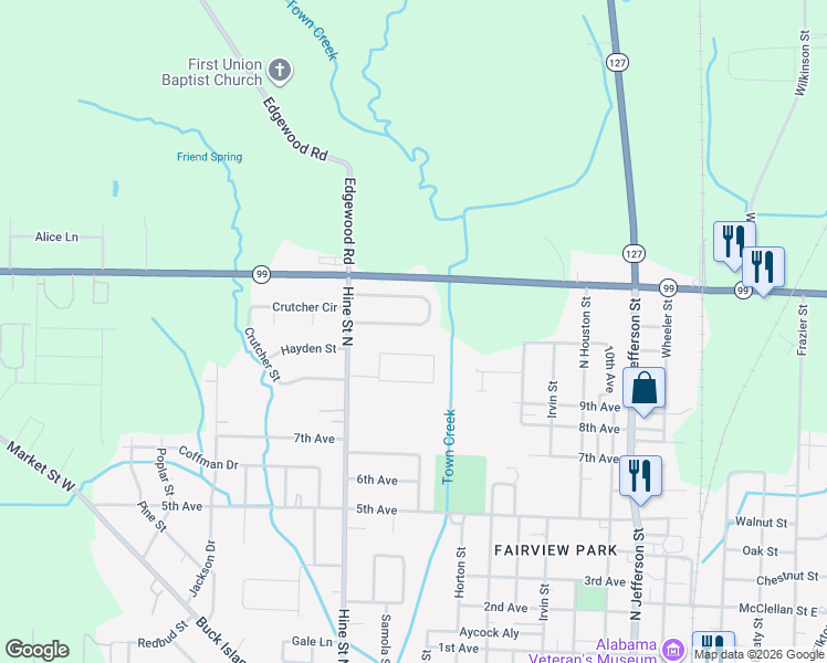 map of restaurants, bars, coffee shops, grocery stores, and more near 19148 Racheals Loop in Athens