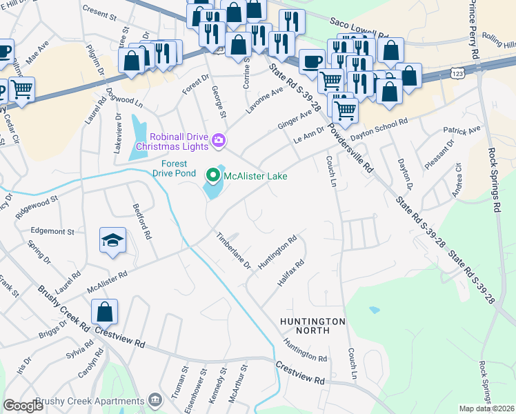 map of restaurants, bars, coffee shops, grocery stores, and more near 103 Jennings Drive in Easley