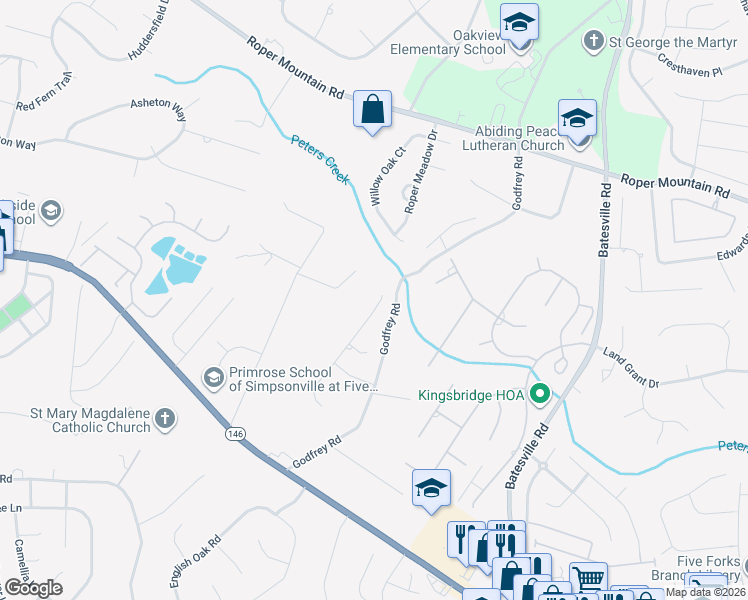 map of restaurants, bars, coffee shops, grocery stores, and more near 311 Redfern Court in Simpsonville