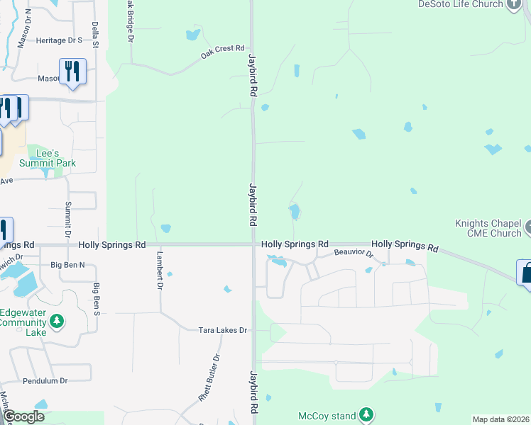 map of restaurants, bars, coffee shops, grocery stores, and more near 2890 Jaybird Road in Hernando