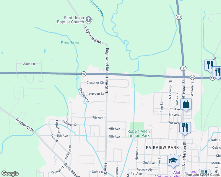 map of restaurants, bars, coffee shops, grocery stores, and more near 19032 Racheals Loop in Athens