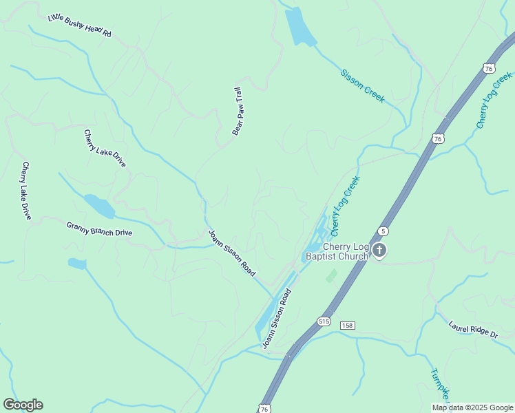 map of restaurants, bars, coffee shops, grocery stores, and more near 7 River Rock Lane in Fannin County
