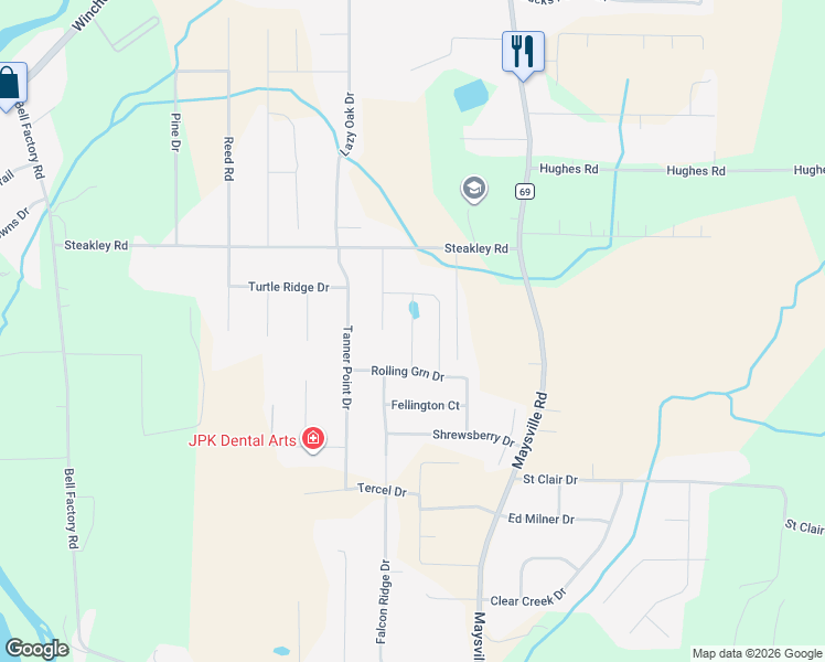 map of restaurants, bars, coffee shops, grocery stores, and more near 406 Steakley Road in New Market