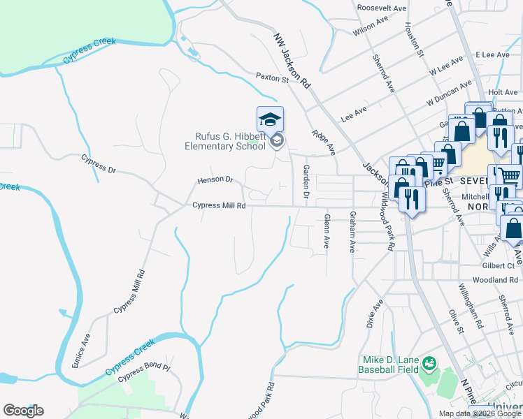 map of restaurants, bars, coffee shops, grocery stores, and more near 107 Baker Drive in Florence