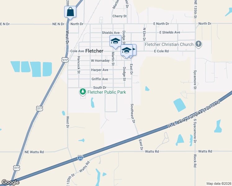 map of restaurants, bars, coffee shops, grocery stores, and more near 203 Park View in Fletcher