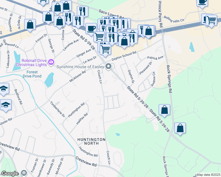 map of restaurants, bars, coffee shops, grocery stores, and more near 205 Cobblestone Terrace in Easley