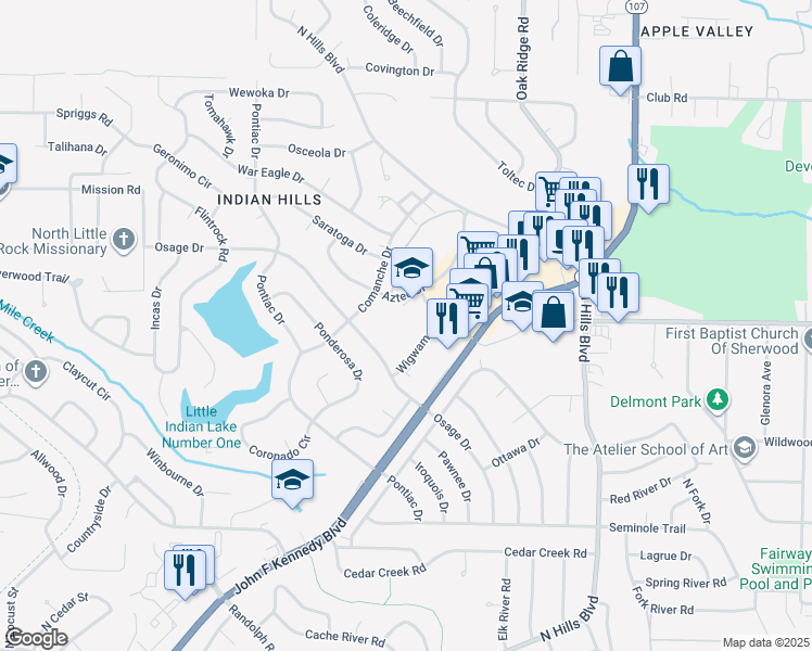 map of restaurants, bars, coffee shops, grocery stores, and more near 2101 Osage Drive in North Little Rock