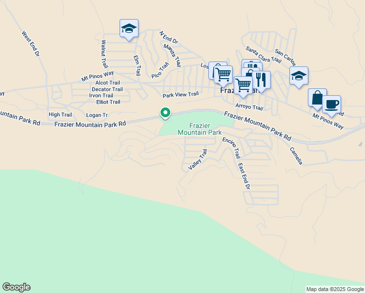 map of restaurants, bars, coffee shops, grocery stores, and more near 411 Pine Canyon Road in Frazier Park