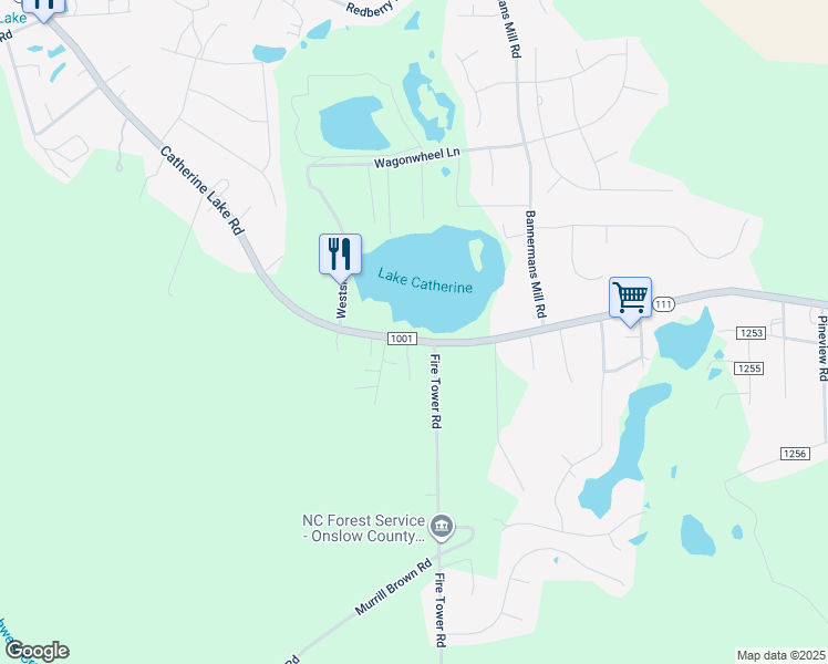 map of restaurants, bars, coffee shops, grocery stores, and more near 2105 Catherine Lake Road in Richlands