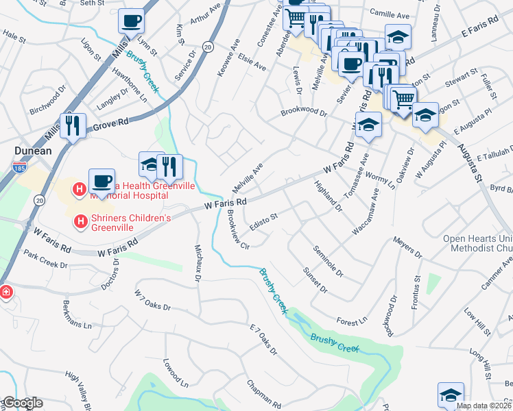 map of restaurants, bars, coffee shops, grocery stores, and more near in Greenville