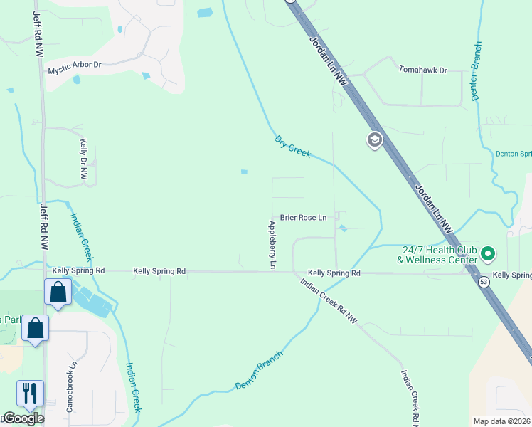 map of restaurants, bars, coffee shops, grocery stores, and more near 118 Appleberry Lane in Harvest