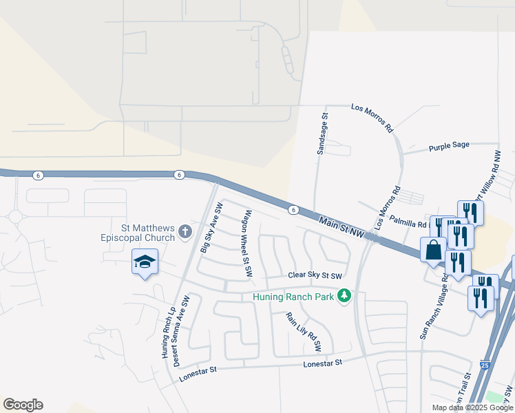map of restaurants, bars, coffee shops, grocery stores, and more near 3081 Wagon Wheel Street Southwest in Los Lunas