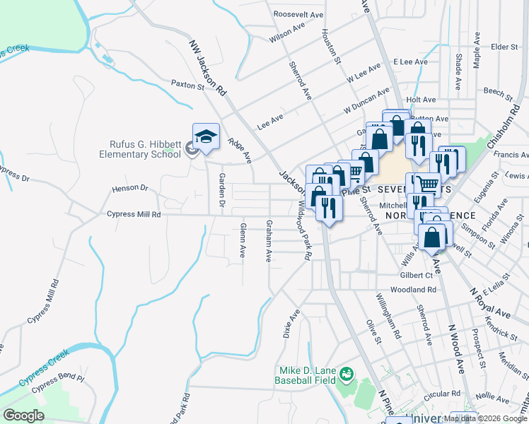 map of restaurants, bars, coffee shops, grocery stores, and more near 431 Cypress Mill Road in Florence