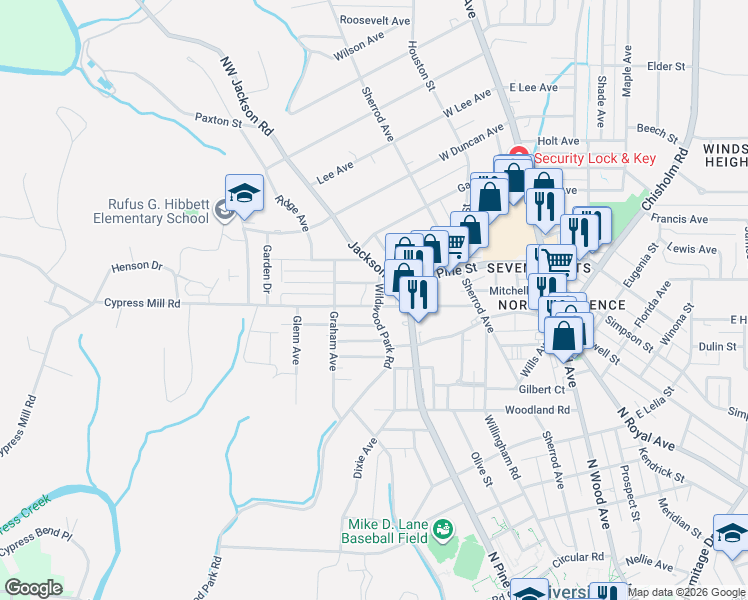 map of restaurants, bars, coffee shops, grocery stores, and more near 1226 Wildwood Park Road in Florence
