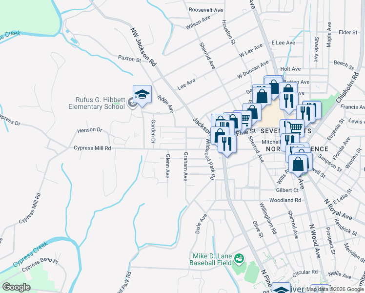 map of restaurants, bars, coffee shops, grocery stores, and more near 431 Cypress Mill Road in Florence