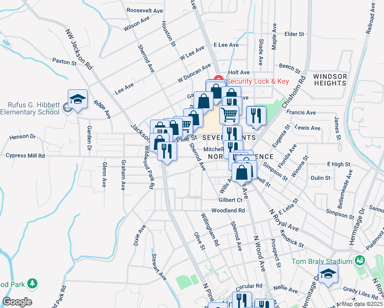 map of restaurants, bars, coffee shops, grocery stores, and more near 1201-1299 Sherrod Ave in Florence