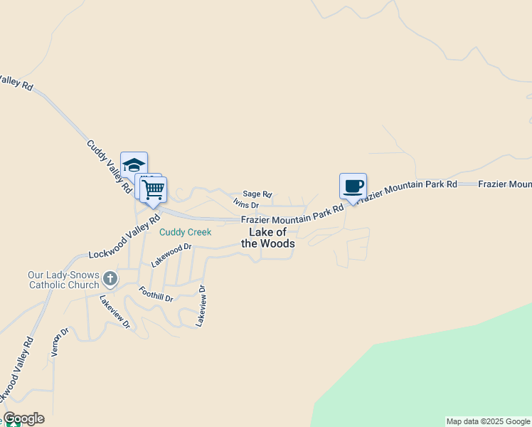 map of restaurants, bars, coffee shops, grocery stores, and more near 6537 Lakewood Drive in Frazier Park