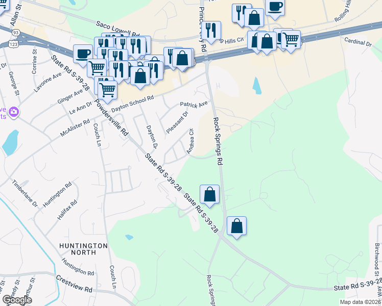 map of restaurants, bars, coffee shops, grocery stores, and more near 119 Andrea Circle in Easley