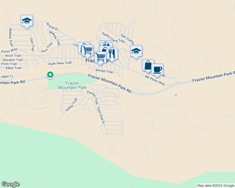 map of restaurants, bars, coffee shops, grocery stores, and more near Iowa Trail in Frazier Park
