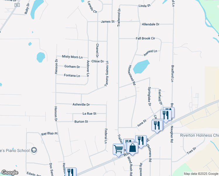 map of restaurants, bars, coffee shops, grocery stores, and more near 215 Federal Lane in Huntsville