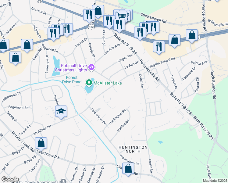 map of restaurants, bars, coffee shops, grocery stores, and more near 103 Jennings Drive in Easley