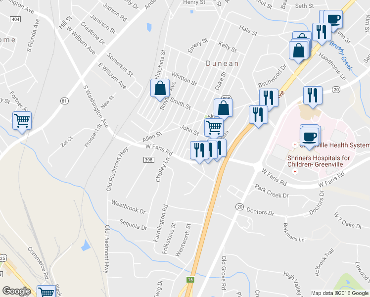 map of restaurants, bars, coffee shops, grocery stores, and more near 18 Webb Street in Greenville