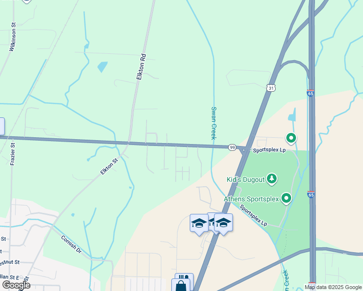 map of restaurants, bars, coffee shops, grocery stores, and more near 1311 East Elm Street in Athens