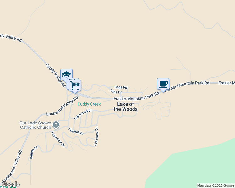 map of restaurants, bars, coffee shops, grocery stores, and more near 6620 Ivins Drive in Frazier Park