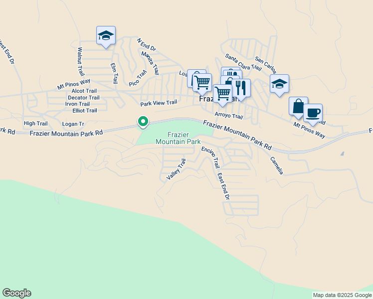map of restaurants, bars, coffee shops, grocery stores, and more near 3724 Encino Trail in Frazier Park