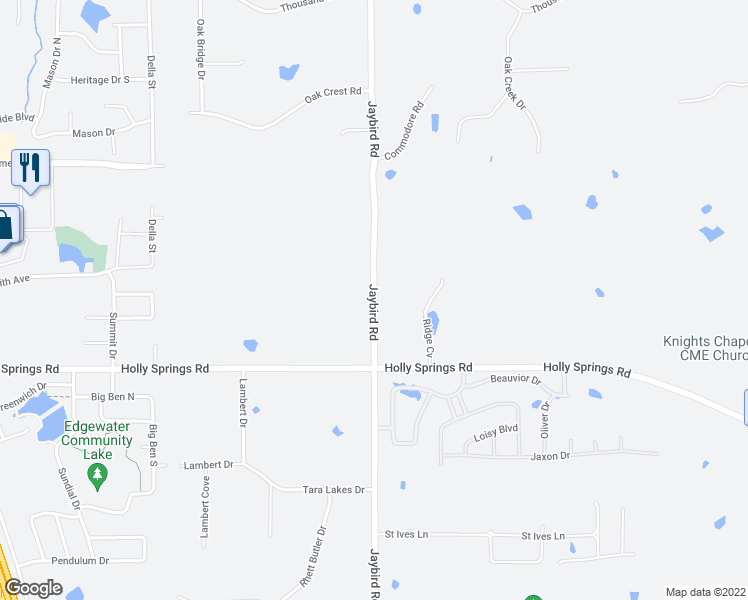 map of restaurants, bars, coffee shops, grocery stores, and more near 2743 Jaybird Road in Hernando
