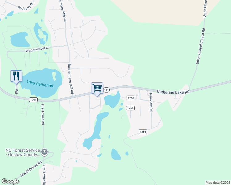 map of restaurants, bars, coffee shops, grocery stores, and more near 1977 Catherine Lake Road in Richlands