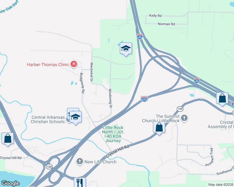 map of restaurants, bars, coffee shops, grocery stores, and more near 7216 Westwind Drive in Maumelle