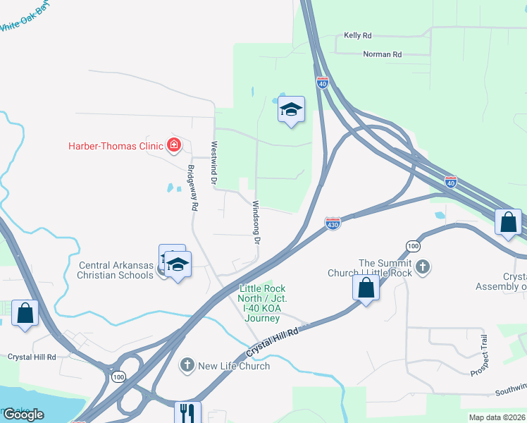 map of restaurants, bars, coffee shops, grocery stores, and more near 7216 Westwind Drive in Maumelle