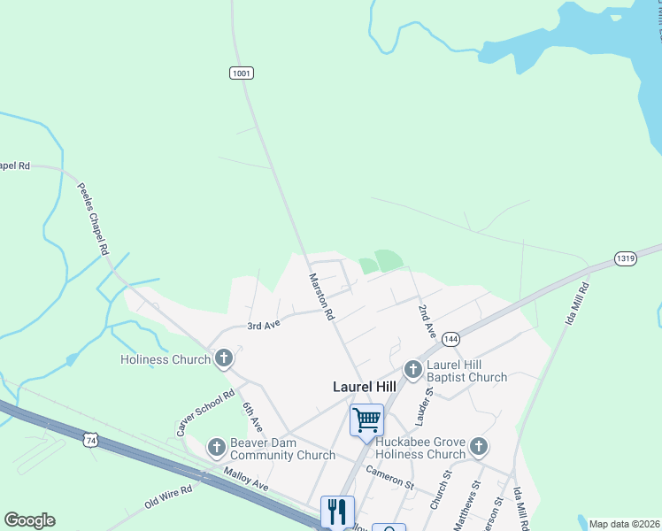 map of restaurants, bars, coffee shops, grocery stores, and more near 9360 Washington Street in Laurel Hill