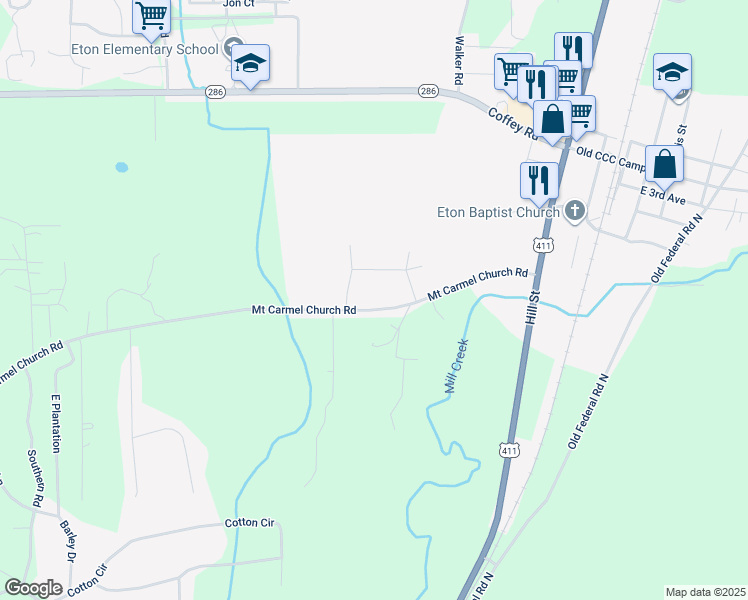 map of restaurants, bars, coffee shops, grocery stores, and more near 391 Mount Carmel Church Road in Chatsworth