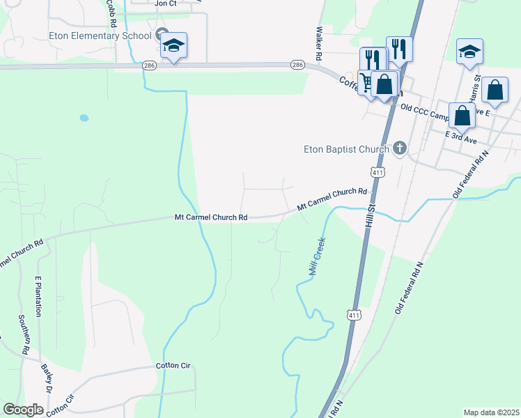 map of restaurants, bars, coffee shops, grocery stores, and more near 391 Mount Carmel Church Road in Chatsworth
