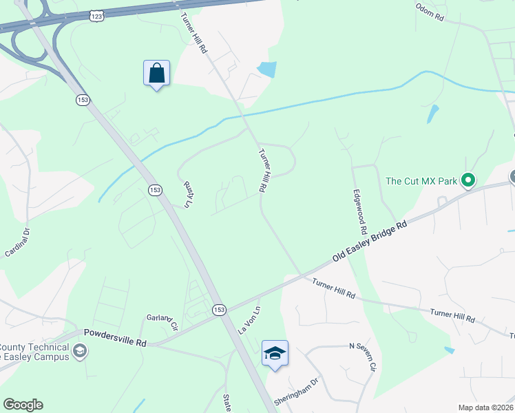 map of restaurants, bars, coffee shops, grocery stores, and more near 528 Turner Hill Road in Easley