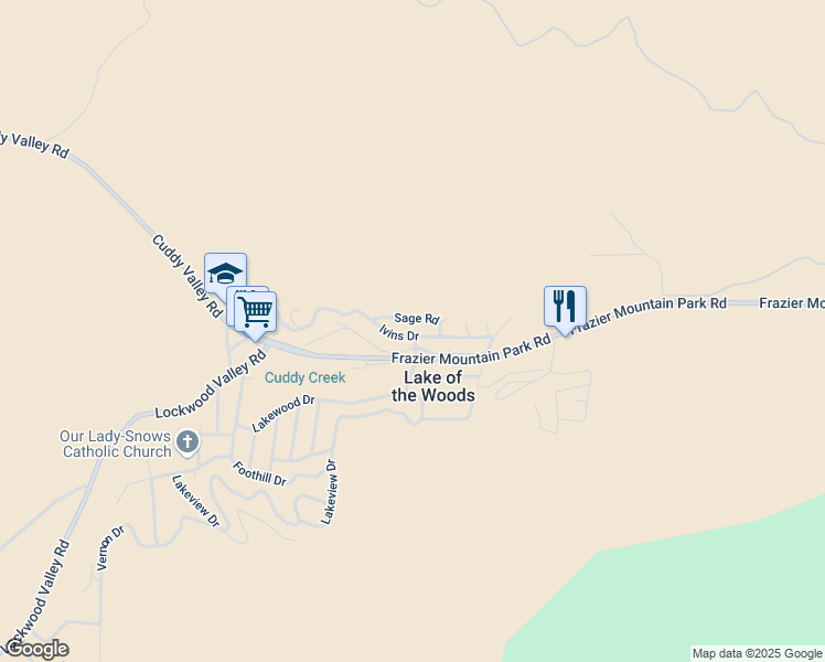 map of restaurants, bars, coffee shops, grocery stores, and more near 6613 Ivins Drive in Frazier Park