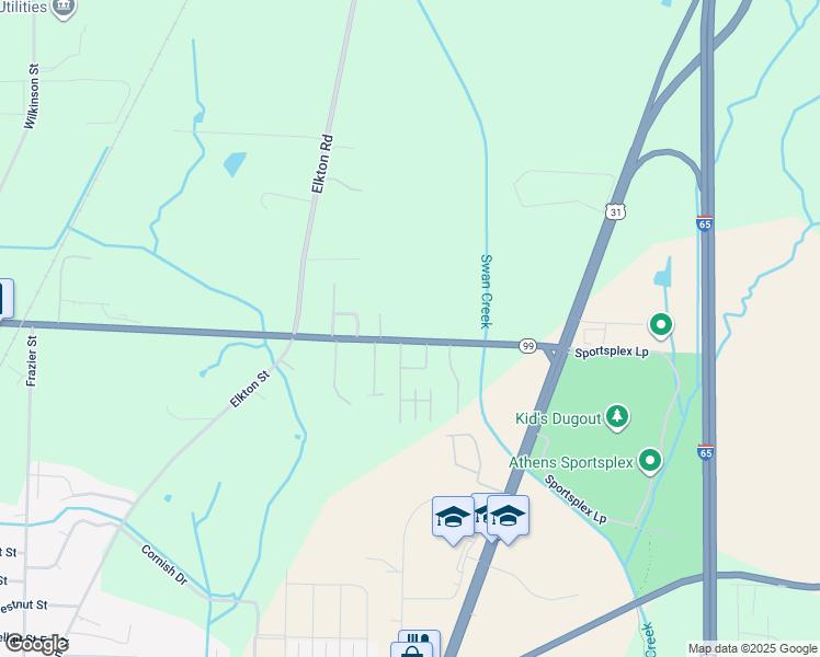 map of restaurants, bars, coffee shops, grocery stores, and more near 1311 East Elm Street in Athens