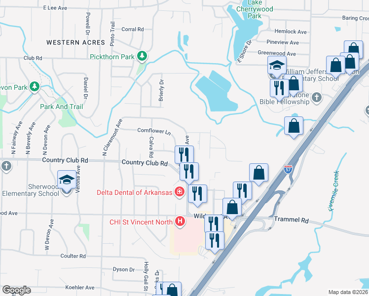 map of restaurants, bars, coffee shops, grocery stores, and more near 1606 Coolhurst Avenue in Sherwood