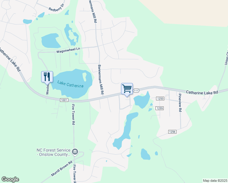 map of restaurants, bars, coffee shops, grocery stores, and more near 2030 Catherine Lake Road in Richlands