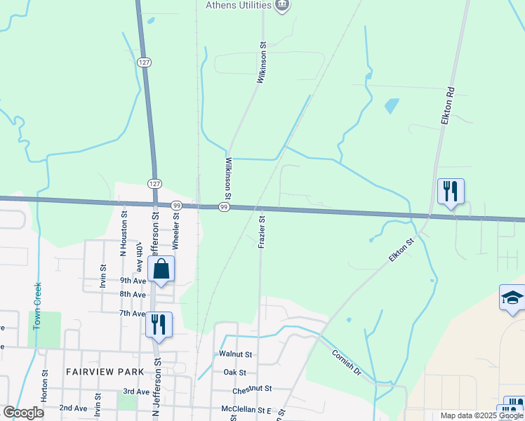 map of restaurants, bars, coffee shops, grocery stores, and more near 1108 Frazier Street in Athens