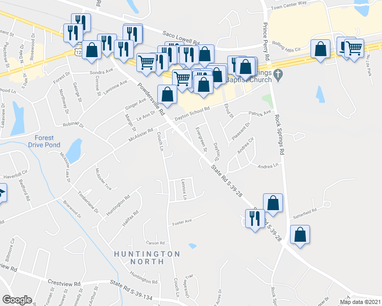 map of restaurants, bars, coffee shops, grocery stores, and more near 638 Powdersville Road in Easley