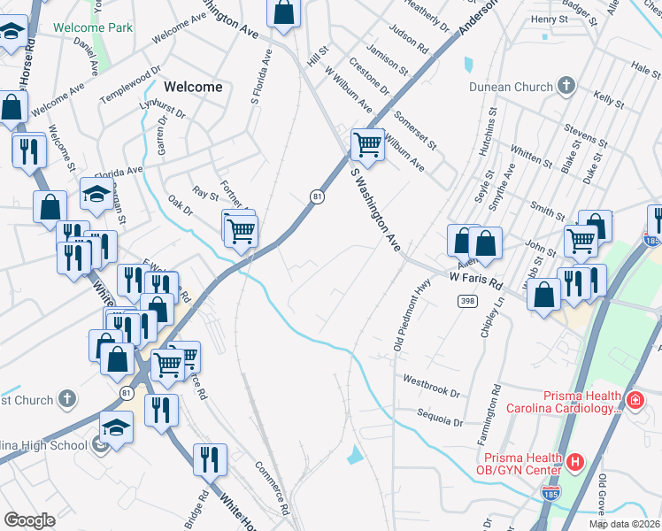 map of restaurants, bars, coffee shops, grocery stores, and more near 11 Zet Court in Greenville
