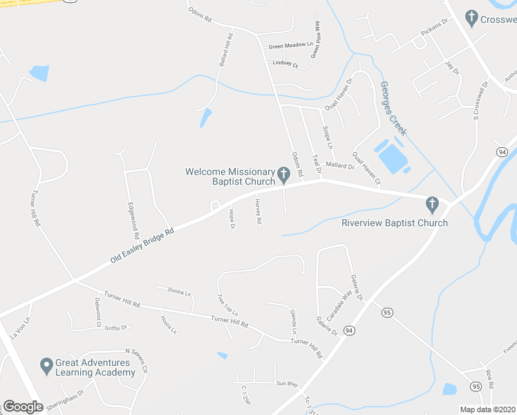 map of restaurants, bars, coffee shops, grocery stores, and more near 111 Harvey Road in Easley