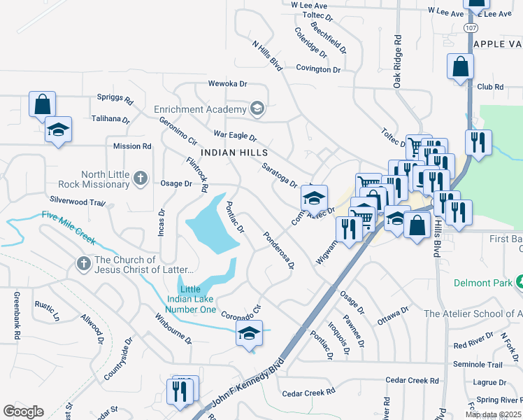map of restaurants, bars, coffee shops, grocery stores, and more near 1900 Osage Drive in North Little Rock