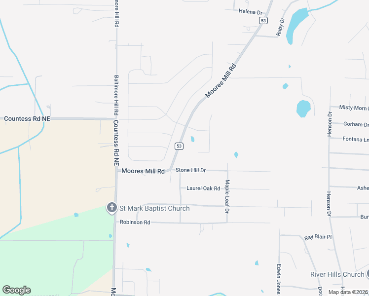 map of restaurants, bars, coffee shops, grocery stores, and more near 6738 Moores Mill Road in Huntsville