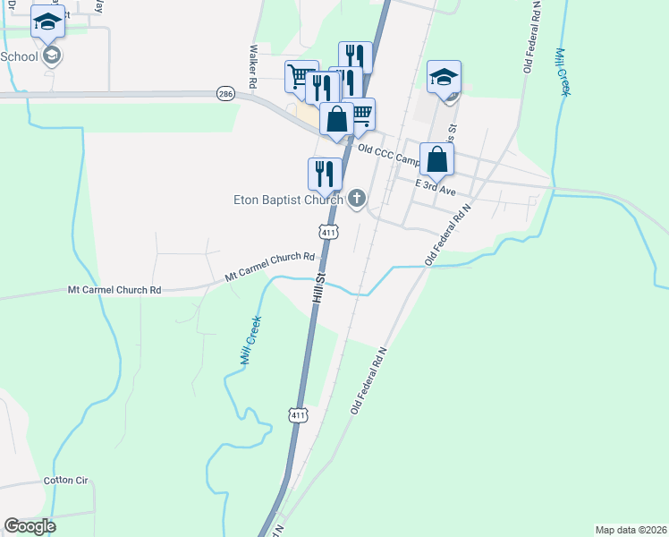map of restaurants, bars, coffee shops, grocery stores, and more near 3090 U.S. 411 in Chatsworth